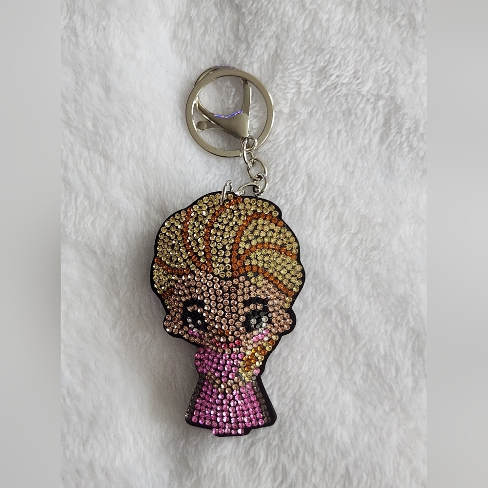 Princess Rhinestone Keychain with Pink and Gold Accents Bag Charm